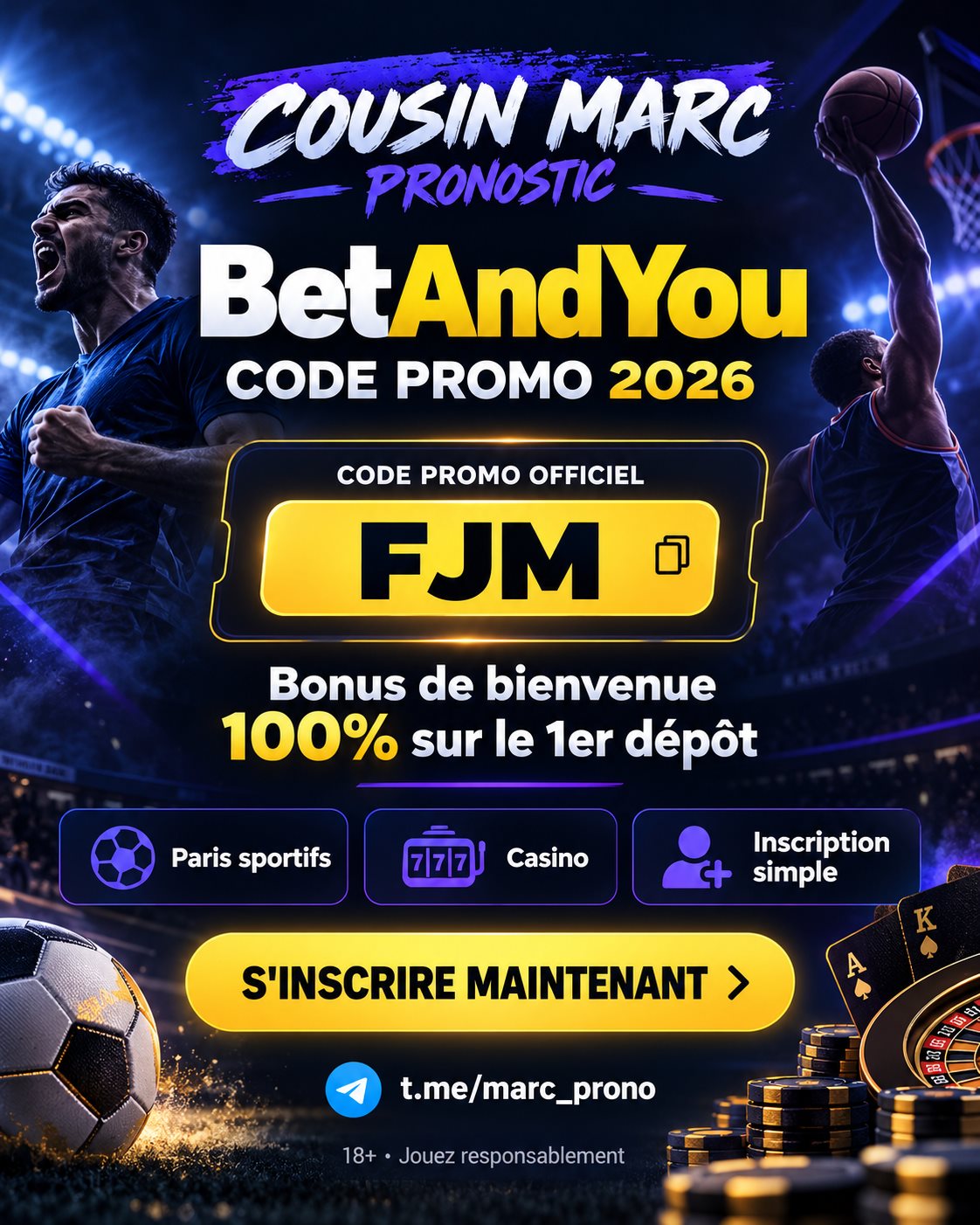 BetAndYou promo code 2026 poster: FJM β Cousin Marc