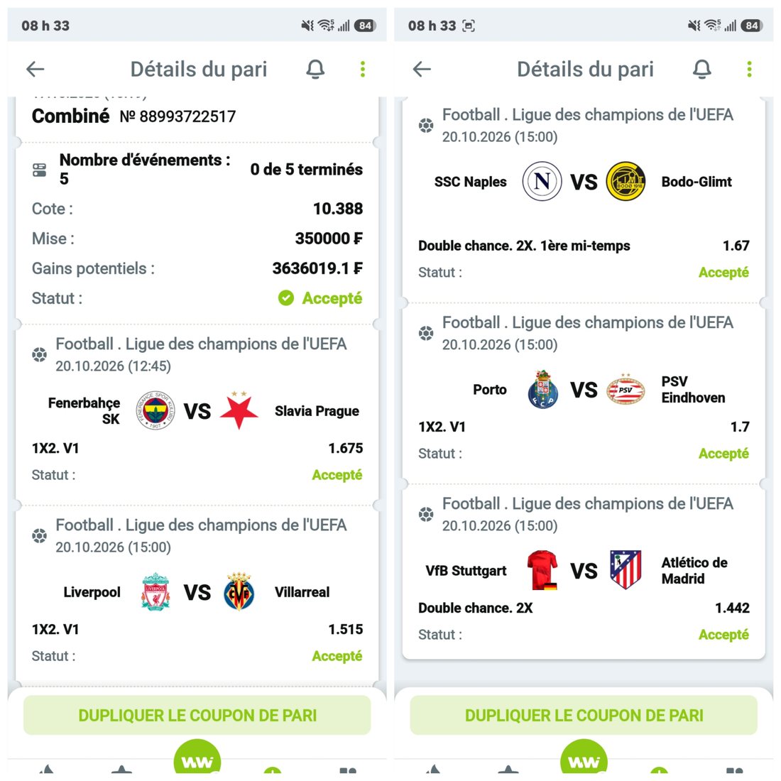 Coupon Cousin Marc : Porto vs PSV Eindhoven