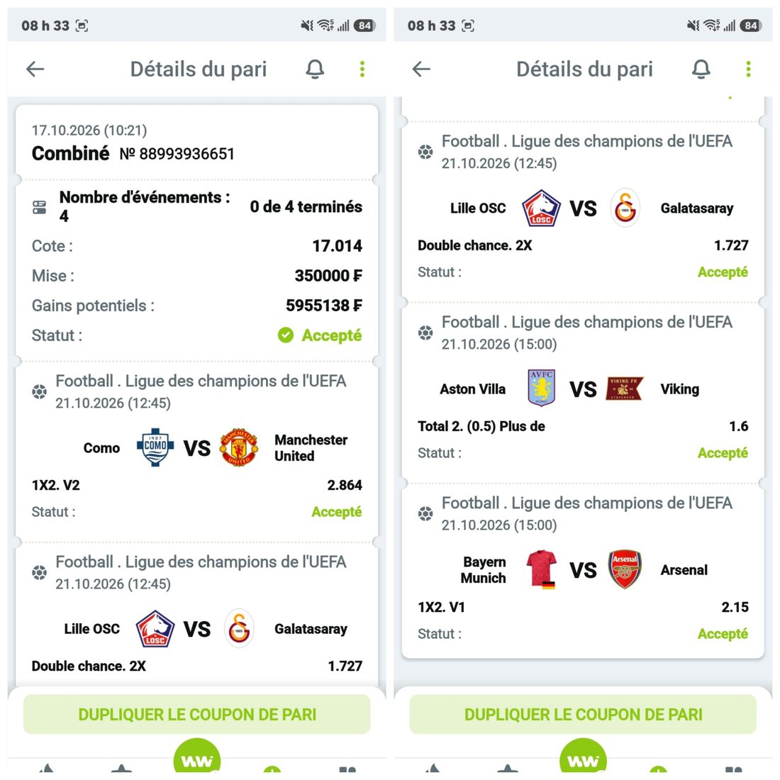 Coupon Cousin Marc : Bayern Munich vs Arsenal