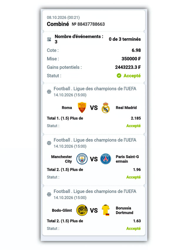 Coupon Cousin Marc : Roma vs Real Madrid