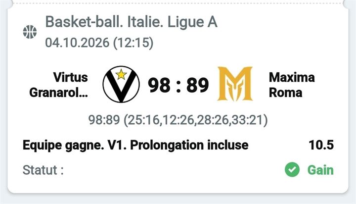 🏀 Virtus – Maxima Roma — @10.5 — Cousin Marc