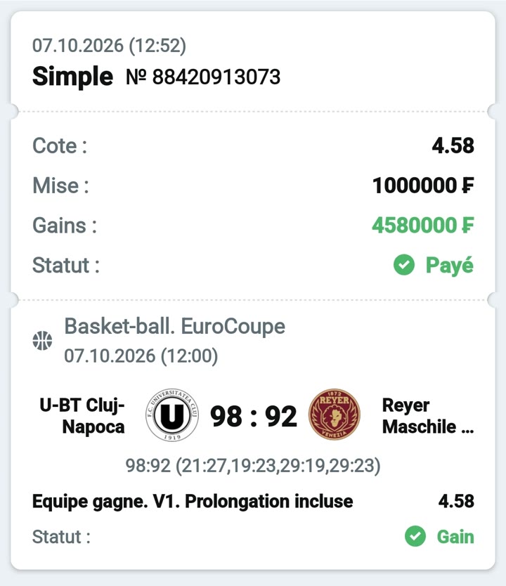🏀 U-BT Cluj-Napoca – Reyer Venise — @4.58 — Cousin Marc