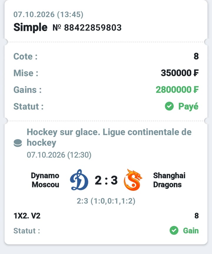 🏒 Dynamo Moscou – Shanghai Dragons — @8 — Cousin Marc