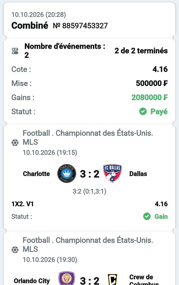 ⚽ Combiné MLS (2 matchs) — @4.16 — Cousin Marc