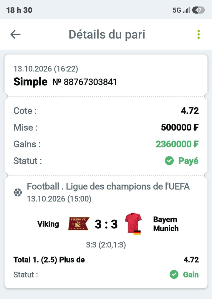 ⚽ Viking – Bayern Munich (Viking +2.5 buts) — @4.72 — Cousin Marc