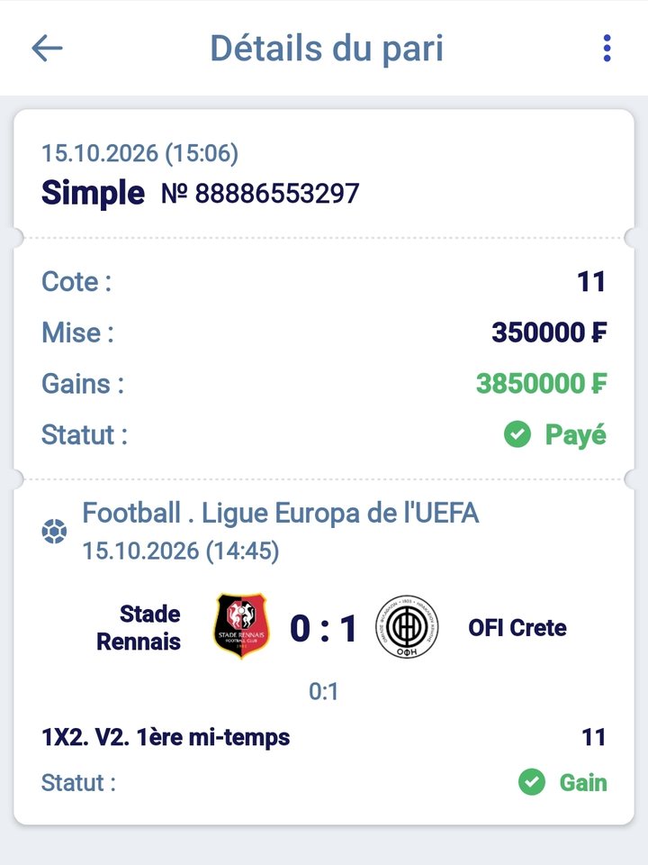 ⚽ Stade Rennais – OFI Crète (Ligue Europa, OFI 1re mi-temps) — @11 — Cousin Marc