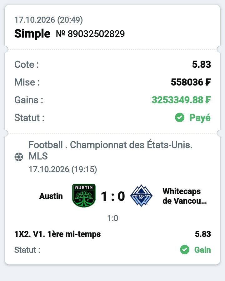 ⚽ Austin – Whitecaps de Vancouver (MLS, Austin 1re mi-temps) — @5.83 — Cousin Marc