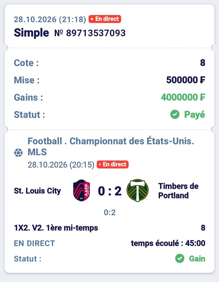 ⚽ St. Louis City – Portland Timbers (MLS, Portland 1re mi-temps) — @8 — Cousin Marc