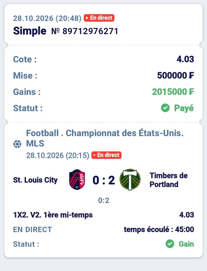 ⚽ St. Louis City – Portland Timbers (MLS, Portland 1re mi-temps) — @4.03 — Cousin Marc